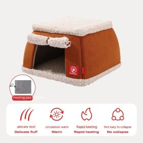 Winter Thermal Electric Heating Cat House Heating Puppy Kittens Closed House (Option: Brown-45x45x27CM)