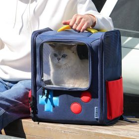 Game Console Retro Style Pet Cat Bag Portable Out Backpack Foldable Large Capacity Dogs And Cats Travel Nest (Option: Dark Blue-35x41x22cm)