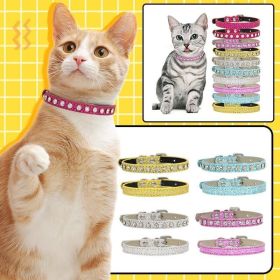 Super Shining Diamond Rhinestone Cat Collar Puppy Baby Dog Cat Collar Leather Strap Kitten Accessories Adjustable Puppy Collar (Color: grey)