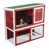 Wooden Rabbit Hutch with Pull Out Tray, Weatherproof 2-Tier Bunny Run Cage, Outdoor Animal Enclosure for Multiple Pets