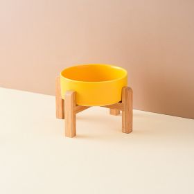 Pet Anti Rollover Ceramic With High Bamboo And Wood Frame Bowl (Option: Medium 155mm-Yellow)