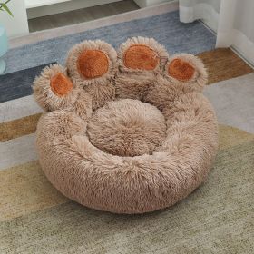 Plush Cathouse Doghouse Pet Bed Winter Warm Hand-shaped Brush Pet (Option: Light Coffee-70cm)