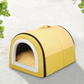 Winter Thicken Thermal Four Seasons Universal Semi-enclosed Pet Bed (Option: Elegant Light Yellow-XL)
